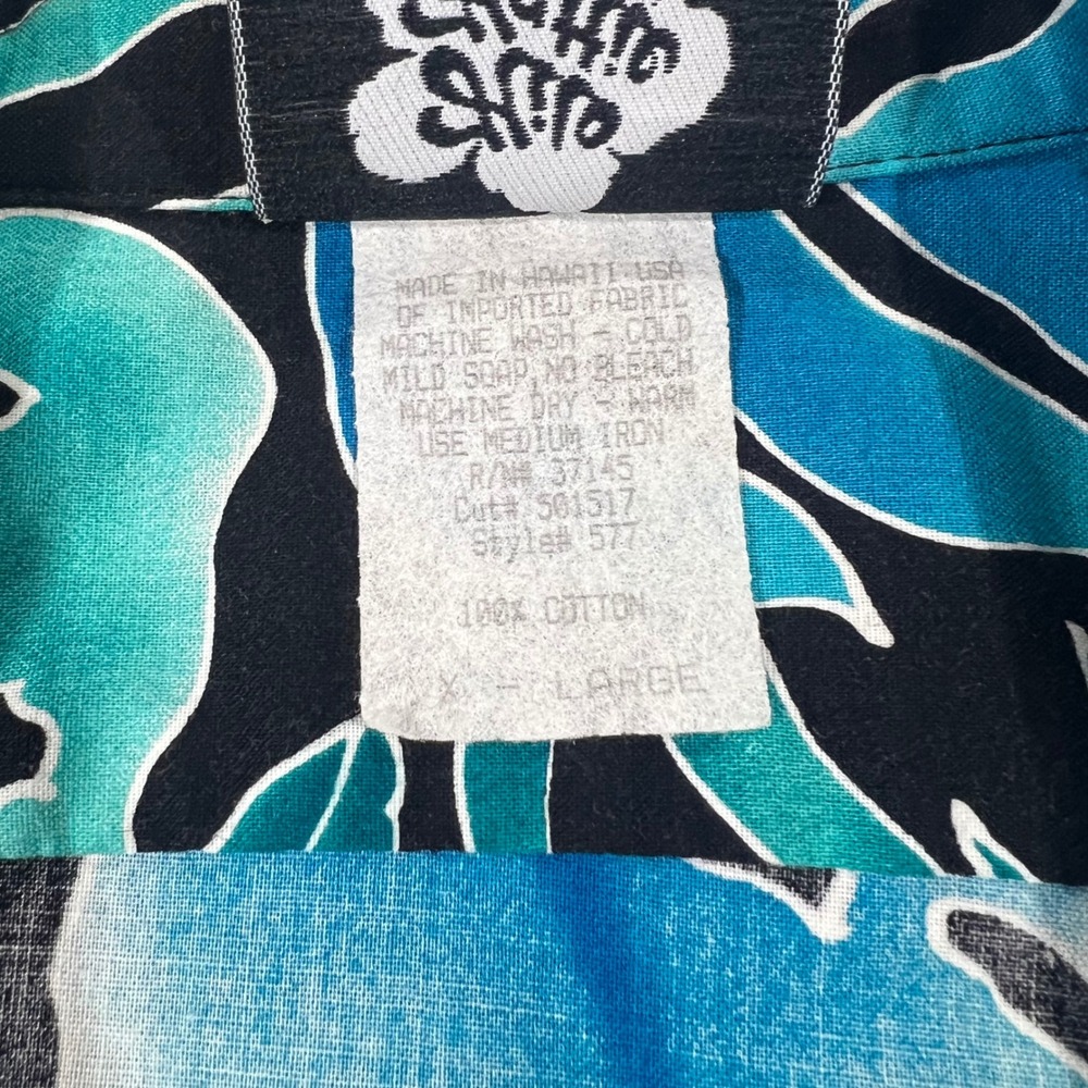 VTG Hilo Hattie Hawaiian Shirt Mens XL Blue Teal Monstera Bird of Paradise - Picture 3 of 7